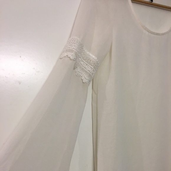 NWOT Sheer Ivory Bell-Flare Crochet Sleeve Top - Picture 4 of 6